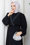 Women's Stone Detailed Belted Hijab Chiffon Evening Dress - 3