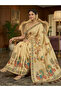 Cream Kalamkari Print Linen Saree - KTZ8306 | Cream - 2