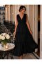 Women's Double-Breasted V-Neck, V-Back, Elastic Waist, Layered, Loose Summer Maxi Dress - 6