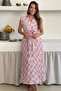 Women's Pink Plaid Patterned Belted Skirt Lined Bottom-Top Two-Piece Linen Set