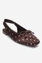 Zelvia Brown and White Polka Dot Bow Open Back Women's Ballerina Shoes - 3