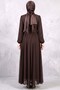 Brown Stone Embellished Chiffon Evening Dress - Sparkling Fabric Stylish Dress - 3