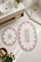 Powder 2-Piece Lace Non-Slip Leather Based Oval Bath Mat Set with Laces, Washable Bath Set Liana