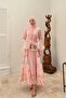 Floral Patterned Buttoned Dress with Skirt Hem and Flounce Detail - Powder - 3