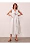 Linen Textured Buckle Sleeveless Cotton Dress White