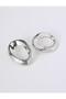Silver Color Curved Ellipse Formed Earrings - 2