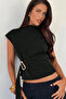 Women's Stand Collar Buckle Detailed Belted Black Blouse - 2