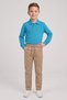 Boys' Turquoise Long Sleeve Polo Collar T-Shirt Beige Ribbed Waist Canvas School Pants Bottom Top Set School Outfit - 2