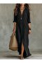 Women's long sleeve collared buttoned slit detailed long dress