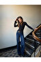Navy Blue Low Waist Wide Leg Jeans - 8