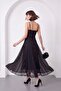 Women's Black Thin Strap Floral Patterned Maxi Event Dress - 6