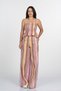 Women's Summer Mustard Signature Line Vertical Striped Linen Crop Blouse Trousers Set 1333 - 3