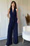 Navy Blue Front Tie Wide Leg Jumpsuit - 3