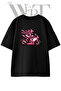 Pink Motorcycle Bow Design Printed Unisex Black Oversize T-Shirt