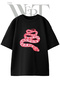Red Yilan Design Printed Unisex Black Oversize T-Shirt