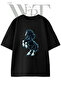 Black Rearing Horse Design Printed Unisex Black Oversize T-Shirt