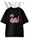 Pink Snake Design Printed Unisex Black Oversize T-Shirt
