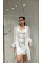 2 Piece Cross Strap Mini Nightgown and Robe Set |   Otriş Feathered Sleeves Robe Set, Dowry Set, 2-Piece Premium Set with Collar - 5