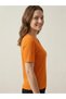 Premium Ribbed V-Neck White T-Shirt with Piping Detail and Short Sleeves in Orange - 6