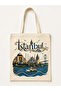 Istanbul Themed, Printed Raw Fabric Bag, Shoulder Bag, Shopping Bag - 3
