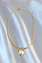316L Steel Gold Color Flat Chain Pearl Stone Necklace - 3