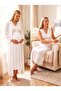 New Season Ecru Shawl Collar Buttoned Lace Detailed Design Wide Straps 100% Cotton Maternity Pajamas Nightgown Set - 8