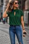 Women's Short Sleeve Turtleneck Sandy Blouse with Drop Detail - 3