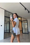 Women's White Buckle Belted Denim Shorts Jumpsuit 8062 - 5
