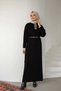 Buttoned Piping Detail Long Knitwear Dress - Black