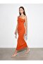 90270 Accessory Detailed Midi Knitwear Dress-Orange
