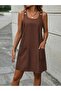 Women's Sleeveless Thick Strap Button Detail Linen Dress with Pockets - 2
