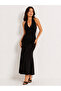 Women's Black Backless Double-Breasted Midi Dress - 3