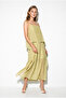 Women's Green Adjustable Strap Cape Detailed Lined Maxi Dress 4251 60286426 - 2