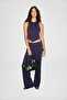 Gentiana Women's Halter Collar Asymmetrical Hem and Wide-Legged Purple Top and Bottom Set - 2