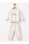 100% Organic Cotton Unisex Baby Top and Bottom Set with Lamb Embroidery, 2-Piece Set Ecru