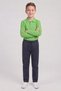 Boy's Green Long Sleeve Polo Collar T-Shirt Navy Blue Ribbed Waist Canvas School Pants Bottom - Top Set School Outfit - 2