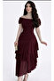 Burgundy Off-Shoulder Layered Evening Dress