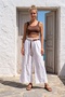 Italian White Pocketed Embroidered Belted Elastic Waist Wide Leg Casual Woven Trousers 99 60 - 3