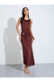 Brown Side-Waist Metal Embellishment Maxi Dress - 3