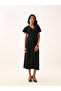 Black Textured Frill Sleeve Midi Dress - 2