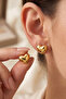 Gold Color Heart and Flower Model Double Earring Set - 4