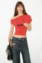 Azuran Women's Soft and Flexible Fabric One-Shoulder Red Blouse with Gathered Detail - 3