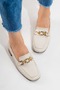 Ferviya Women's Genuine Leather Low Heel Loafer Shoes Beige - 7