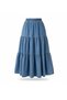 Women's Washable Denim Skirt Long Maxi 100% Cotton Elastic Waist Layered Casual Skirt - 3