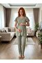 New Season Green Summer Stylish Lace Design Short Sleeve Maternity Pajama Set with Breastfeeding Feature