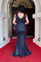 Sequin fabric shoulder tassel beaded fish dress - navy blue - 3