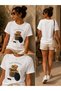 Women's Basic Good Morning Teddy Bear Digital Printed T-Shirt - 3