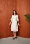 Women's Linen Look Button Detailed Belted Midi Dress - 5