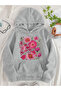 Unisex Floral Heart Printed Hooded Kangaroo Pocket Comfortable Fit Regular Cut Sweatshirt - 2