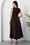 Oval neck belted stone crepe dress grs4095 - 6